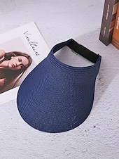 abordables Sombreros de mujer-Visera de paja estilo boho para mujer, gorra de playa plegable y ajustable multicolor para vacaciones, resort de verano y uso casual diario.