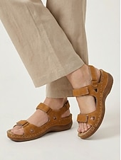 preiswerte Flache Sandalen-graue Damen Komfort-Sandalen mit Cut-Out-Design und Klettverschluss für Freizeit und Alltag