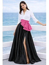 abordables Vestidos de Noche en A-Corte A Hasta el Suelo Vestido Derby Vestidos de noche Corte Cenicienta Vestimenta formal Elegante Split High Manga 3/4 Cuello Camisero Boda Formal Cinturón / Faja Satén con Lazo(s) Abertura