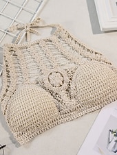 Недорогие Пляжные топы-Жен. Купальники Накидка купальник Хальтер Отпуск Одежда для пляжа Сплошной цвет НАЙКА НЕКО Без рукавов Купальники