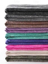  T-shirt femme en coton délavé à l'acide, style vintage, manches courtes, col V, coupe classique, décontracté, idéal pour le quotidien et les sorties, bleu violet / bleu noir violet orange été