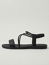 economico Donne-Sandali da donna bianchi con cinturini - comode scarpe estive basse con sottili cinturini incrociati e tallone elastico, ideali per vacanze al mare e viaggi sulle isole.