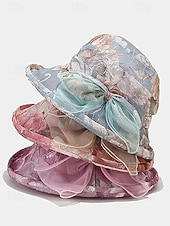 economico Cappelli da donna-Cappello da sole da donna in stile bohémien, traspirante e leggero, in poliestere, con fantasia floreale multicolore e fiocco, perfetto per le vacanze al mare, l'uso quotidiano e i viaggi estivi.