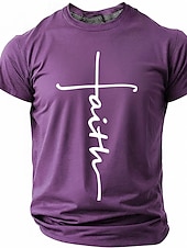 cheap Faith T shirts-Faith Cross Men's Minimalist Christian Spiritual Religious T Shirt Graphic Crew Neck Short Sleeve Church Worship Easter Gift for Believers Designer Clothing Apparel