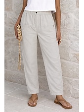 cheap Straight-Leg Pants-Women's Trousers Casual Pants Summer Pants Beach Pants Vacation Fashion Casual Daily Ankle-Length High Waist Solid Color Plain Pocket Elastic Waistband Comfort Quick Dry Breathable Inelastic