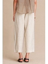 cheap Straight-Leg Pants-Women's 100% Linen Vacation Basic Ankle-Length Mid Waist Plain Breathable Inelastic Daily Flaxen gray-green White Spring Loose Fit