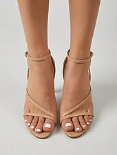 abordables Sandalias de tacón-Sandalias de tacón de aguja color nude con tiras para mujer: elegantes tacones minimalistas para cócteles.