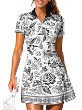 preiswerte Damenkleid-Damen Blumenmuster Böhmische Tenniskleid Sportkleid Kurzarm Druck Atmungsaktiv Volleyball Tennis Golfspiel Polokragen Reißverschlusskragen Kleid Blau und Weiß Schwarz Rosa Tennisbekleidung