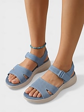 preiswerte Komfortsandalen-Blaue Damen-Strick-Sportsandalen mit Fußgewölbeunterstützung – atmungsaktive, leichte Komfortsandalen für sommerliche Spaziergänge, Reisen und Strandbesuche &amp;Alltagskleidung