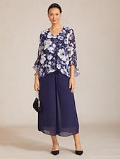voordelige Bloemen Blouses-Dames Boho-shirt Blouse Ruche Bloemig Grafisch Paisley Vintage Stijlvol Casual 3/4 mouw V-hals Normale tops Dagelijks Werk Bruiloft gast Marineblauw Zomer Lente Herfst