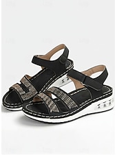 economico Sandali Piani-sandali da donna con cuscino d'aria impreziositi da strass - scarpe comode aperte con velcro regolabili per abbigliamento casual e outdoor