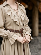  Medieval Renacimiento Vestidos Larga Pirata Vikingo Disfraz Mujer Pirata Fantasía Víspera de Todos los Santos Carnaval Rendimiento LARP Feria Ren Adulto Vestido