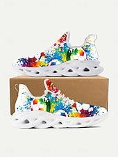 cheap Men's Soccer Shoes-Men's Colorful Soccer Print Sneakers – Lightweight Breathable Athletic Shoes with Graffiti Design, Comfortable Sports Shoes for Fans, Parties &amp; Casual Wear
