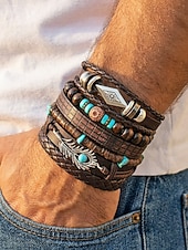 זול תכשיטים לגברים-סט צמידים בסגנון בוהמי לגברים, אורך מתכוונן בן 6 חלקים, סגסוגת, קליפת קוקוס &amp;חומר מעורב עץ, מושלם לחופשת חוף, ללבישה יומיומית קז'ואלית