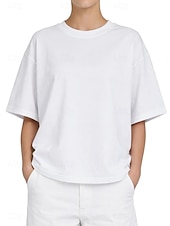 economico T-shirt semplice-Per donna Taglia grande Maglietta Tinta unica Elegante Casual Manica Corta Girocollo Top Regolari Quotidiano Sportivo Uscire Nero Bianco Giallo Blu marino Arancione Estate Primavera