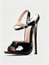cheap Heeled Sandals-Women's Patent Leather Platform Stiletto Sandals, Open Toe Ankle Strap High Heels for Club, Party &amp; Dancewear
