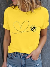 abordables T-shirt Animaux-Femmes T-shirt Imprimé Graphique Les abeilles Élégant Classique Occasionnel Manche Courte Col ras du cou Col rond Hauts Réguliers Quotidien Blanche Jaune Beige Été Printemps