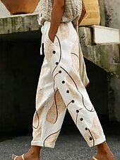 economico Pantaloni e gonne da donna-Per donna Finto cotone e lino Pantaloni Pantaloni casual Pantaloni Estivi Vacanza Moda Essenziale Lunghezza alla caviglia Misura del girovita medio Grafico Geometrico Astratto Tasche Laterali Stampato