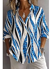 economico Bluse a righe e geometriche-Per donna Camicia Bottoni Stampato Grafico Leopardo Geometrico Elegante Vintage Tropicale Manica Lunga Colletto a Camicia Top Regolari Quotidiano Lavoro Blu Rosa Cachi Estate Primavera Autunno