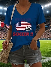  Per donna Maglietta Stampato Grafico Squadra di calcio Elegante Classico Casual Manica Corta Scollo a V Top Regolari Quotidiano Blu Nero Bianco Verde Estate Primavera
