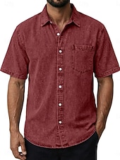 billiga Smart Casual skjortor för män-Herr Skjorta Casual skjorta Knapp upp skjorta Tvätta skjorta i 100 % bomull Svart Vin Marinblå Purpur Brun Kortärmad Slät Kavajslag Ledigt Dagligen Framficka Kläder Bomull Elastan Elegant Mode Ledigt