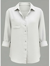 economico Camicie di Lusso-Per donna Camicie di cotone e lino Tasca Bottoni Tinta unica Vintage Elegante Essenziale Manica Lunga Colletto a Camicia Top Regolari Quotidiano Bianco Rosa Azzurro cielo Albicocca Estate Primavera