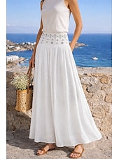economico Gonne casual-Per donna Gonna da vacanza Bohemien Vintage Moda Etnico Maxi Vita Alta Gonne Semplice Arricciato Patchwork Foratura a caldo Inelastico Spiaggia Vacanza Blu Verde mela Marrone rossastro Giallo Chiaro