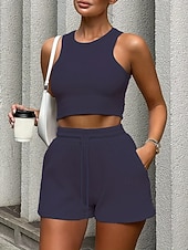 preiswerte Blusenanzüge für Damen-Damen Zweiteilige Sets Tank Top Shorts-Sets Ärmellos Rundhalsausschnitt Einfach Mode Streetwear Lässig Täglich Outdoor Schwarz Hellgrün Rosa Sommer Normale Passform