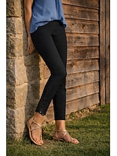 abordables Leggings lisos-Mujer pantalones cortos capri Polainas Leggings cómodos Vacaciones Moda estilo costero de la abuela Hasta el Tobillo Media cintura Color sólido Encaje Comodidad Elástico Diario Casual Diario Negro