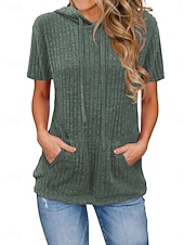 cheap Plain tee-Women's Blouse Pocket Solid Color Vintage Stylish Casual Short Sleeve Hooded Regular Tops Daily Blue Black Pink Red Dark Green Summer Spring