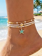 cheap Women's Bracelet-Women's Bohemian Style Alloy Starfish Pendant Anklet Set, 3-Piece Beach Vacation Jewelry, Casual Daily Wear, Lightweight, Adjustable, Trendy Summer Accessory