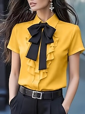 economico Bluse Semplici-Per donna Camicia Blusa Camicia con volant Volant Fiocco Tinta unica Elegante Essenziale Classico Manica Corta Colletto a Camicia Top Regolari Quotidiano Ferie Uscire Nero Bianco Giallo Rosso Estate