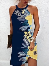 cheap Print Floral Dresses-Women's Summer Dress Halter Neck Dress Print Dress Active Fashion Streetwear Outdoor Vacation Daily Regular Fit Paisley Sleeveless Halter Neck Yellow Royal Blue Blue Dark Blue Summer Spring