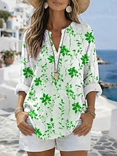 abordables Blusas Florales-Mujer Blusa Estampado Floral Graphic Vintage Diario Elegante Manga Larga Escote en Pico Tops regulares Casual Diario Festivos Azul Piscina Rojo Morado Verde Trébol Verano Primavera