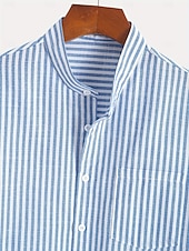 abordables Vacaciones-Hombre Camisa Camisa de lino Camisa de verano Camisa de playa camisa hawaiana Tiras verticales Casual Diario Azul Piscina Rosa Manga Corta Cuello Primavera verano Ropa