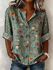 Χαμηλού Κόστους Τέχνη &amp; Σχεδίαση Μπλούζες-Γυναικεία Πουκάμισο Χιτώνας Καλοκαιρινές κορυφές Κουμπιά Γραφική Γεωμετρικό Αφηρημένο Διακοπές Καθημερινά Μακρυμάνικο Λαιμόκοψη V Μακριές μπλούζες Καθημερινά Αργίες Εξόδου