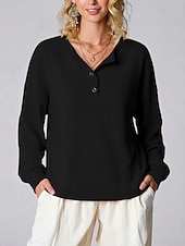 abordables T-shirt uni-Femmes Chemise Tops en tricot gaufre Couleur Unie Élégant Classique Occasionnel manche longue Henley Hauts Réguliers Quotidien Sports Week-end Noir Blanche Jaune Rouge Orange Été Printemps Automne