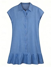 voordelige Witte jurk-Dames Mini-jurk Casual jurk A lijn jurk Jurk van imitatie spijkerstof Modieus Basic Dagelijks Buiten Vakantie Normale pasvorm Effen Korte mouw Overhemdkraag blauw Zwart Zomer Lente