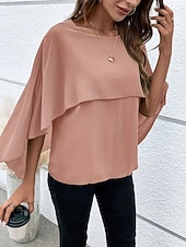 baratos Blusas Simples-Mulheres Blusa Franzido Côr Sólida à moda Básico Casual Manga 3/4 Gola Redonda Tops regulares Diário Azul Preto Rosa Vermelho Camelo Verão Primavera Outono