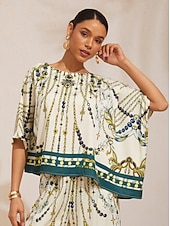 baratos camisas, tops e blusas-Blusa vintage de cetim sedoso com mangas dolmã