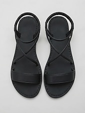 economico Donne-Sandali da donna bianchi con cinturini - comode scarpe estive basse con sottili cinturini incrociati e tallone elastico, ideali per vacanze al mare e viaggi sulle isole.