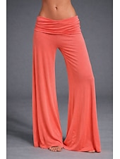 preiswerte Schlaghosen für Damen-Damen Weites Bein Chinos Urlaub Mode Streetwear Volle Länge Hohe Taille Einfach Bequem Komfort Weich Dehnbar Outdoor Straße Orange Sommer Frühling Herbst Lässiger Schnitt