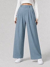 cheap Wide Leg &amp; High Waisted-Women's Waffle Wide Leg Chinos Vacation Full Length High Waist Comfort Micro-elastic Daily Blue Depression Green Apricot Black Spring Loose Fit