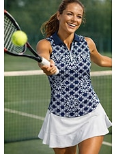 cheap Women's Shirt-Women's Geometric Floral Tops Sport Shirt Golf Polo Shirt Tennis Shirt Sleeveless Zipper Floral UPF50+ UV Resistant High Elasticity Moisture Wicking Breathable Volleyball Tennis Golf Turndown Polo