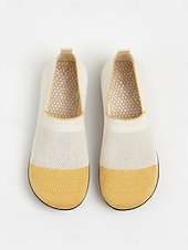 baratos Sapatilhas de mulher-Sapatos femininos amarelos de malha com ajuste largo – mocassins respiráveis, leves e confortáveis, sapatos casuais macios e flexíveis para viagens. &amp;uso diário