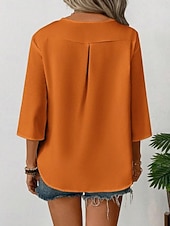 abordables Camisas-Mujer Camisa Blusa Remera de algodón Botones Plano Elegante Clásico Moderno Manga 3/4 Escote en Pico Tops regulares Diario Festivos Noche Negro Blanco Naranja Verano Primavera