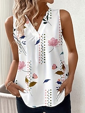 voordelige Grafische Tank-Dames Singlet Bloemig Grafisch Planten Elegant Vintage Stijlvol Mouwloos V-hals Normale tops Dagelijks Wit Blozend Roze Zomer Lente