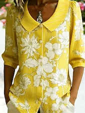 economico Bluse Floreali-Per donna Camicia Camicia Boho Floreale Grafico A righe Elegante Bohemien Vacanza Collare Peter Pan Top Regolari Quotidiano Ferie Uscire Blu Giallo Verde Estate Primavera