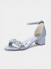 voordelige Hakken Sandalen-Damessandalen met dikke hak en nude strass-steentjes - elegante cocktailschoenen met enkelbandje