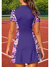 cheap Women's Tennis Dress-Women's Floral Sports Dress Tennis Polo Dress Short Sleeve Quarter Zip UPF50+ Elastic Sweat-Wicking Breathable Volleyball Tennis Golf Turndown Zip Collar Dress Purple Tennis Clothing